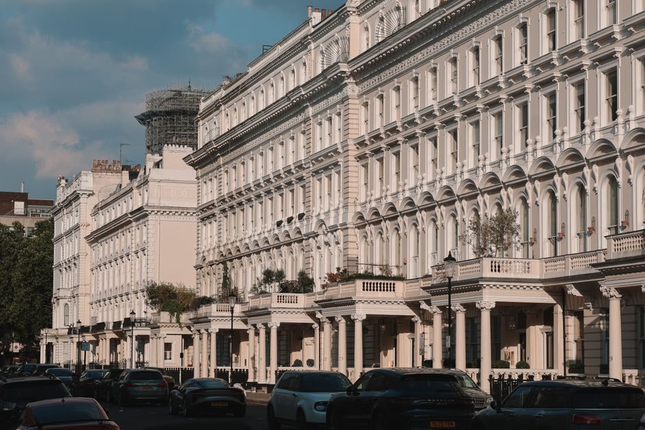 Stunning view of classic London buildings in a sophisticated street setting, perfect for urban exploration.