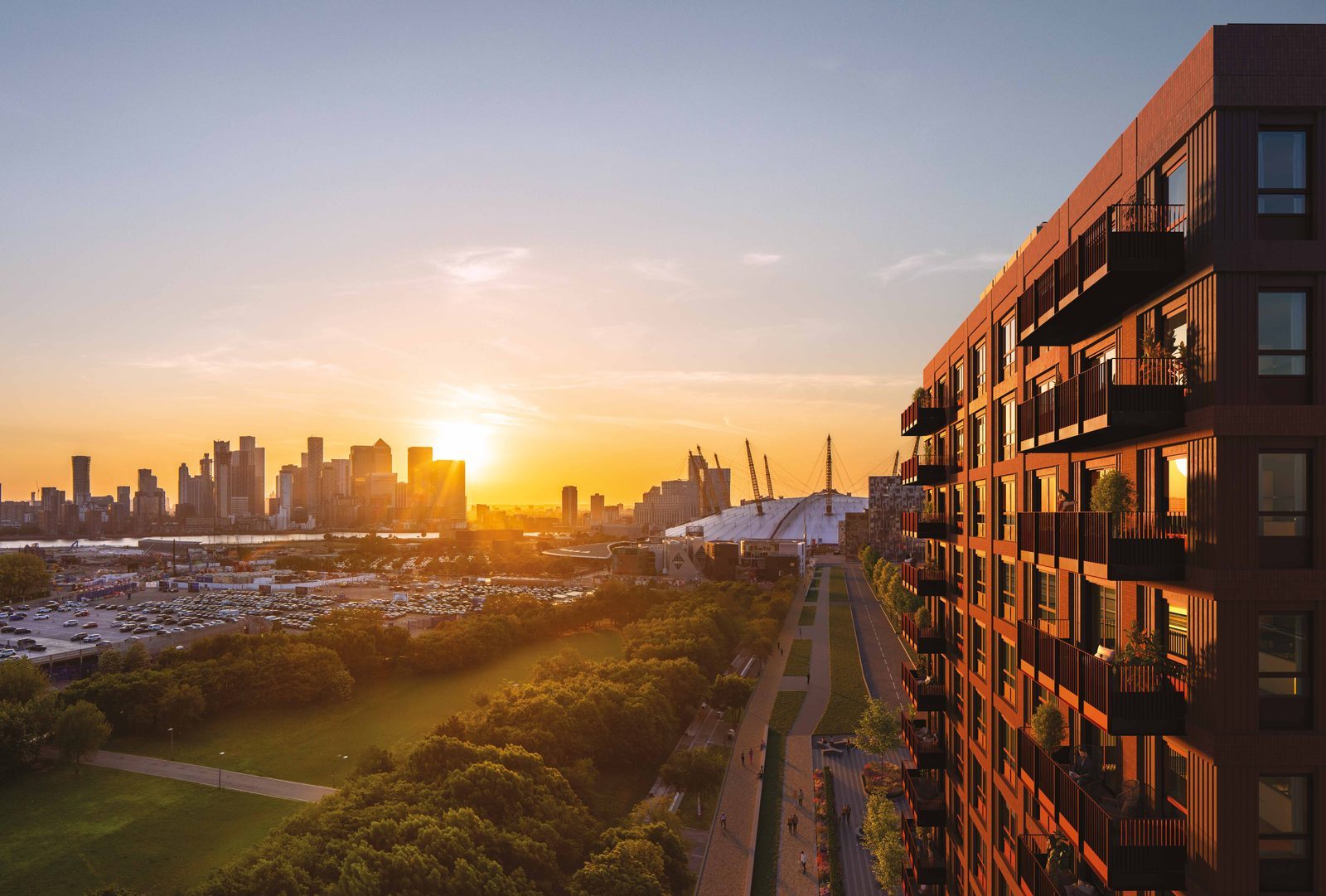 Aerial view of Greenwich Peninsula along the Thames