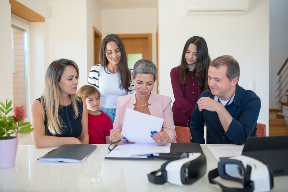 A family discussing property investment and legal planning in London
