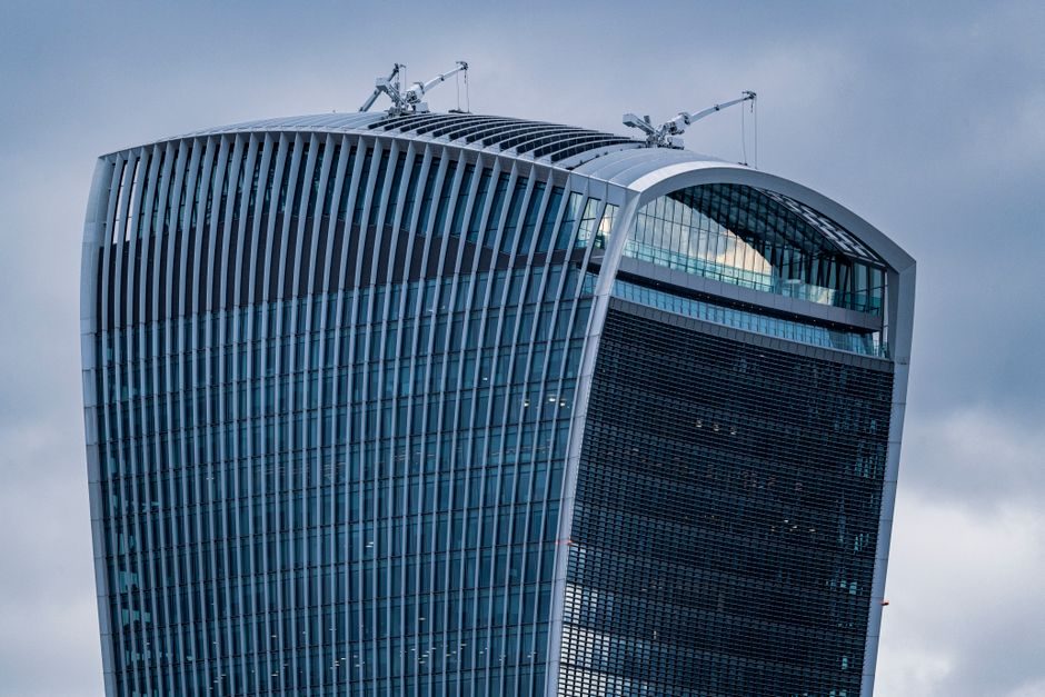Striking modern architecture of The Walkie-Talkie building in London.