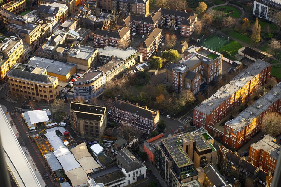 A residential apartment building in London where flat owners hold a share of freehold, giving them collective control over the building