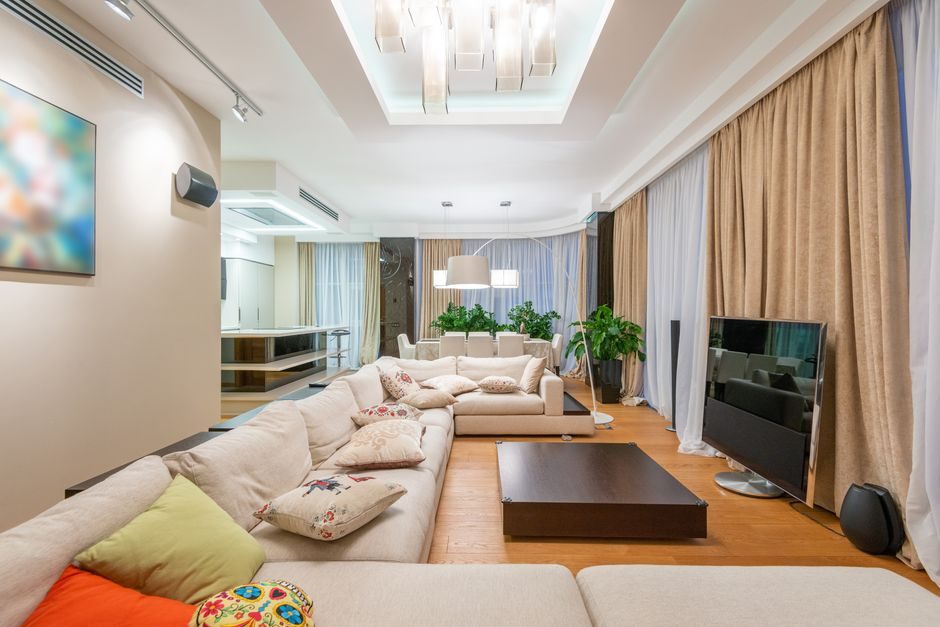 A bright, modern two-bedroom apartment living room