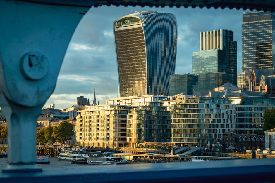 London's financial district skyline — home to the international banking divisions that serve most non-resident mortgage applicants