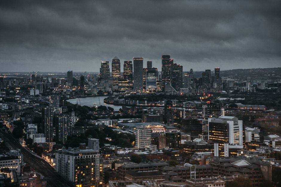 London's financial district skyline reflecting the UK's property market conditions in August 2026