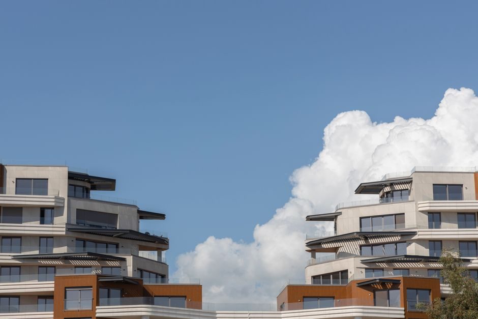 A modern new-build apartment building in London