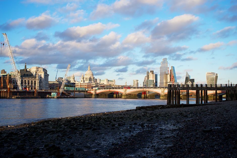 View of London's iconic skyline, featuring St Paul's Cathedral and the cityscape by the river.